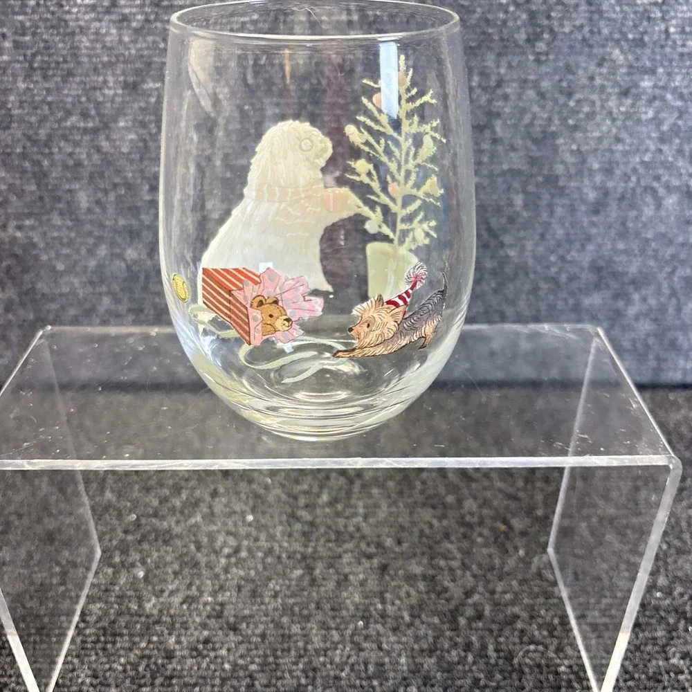 Pier 1~Set Of 4~Stemless Glasses~Dogs/Pups/Christmas